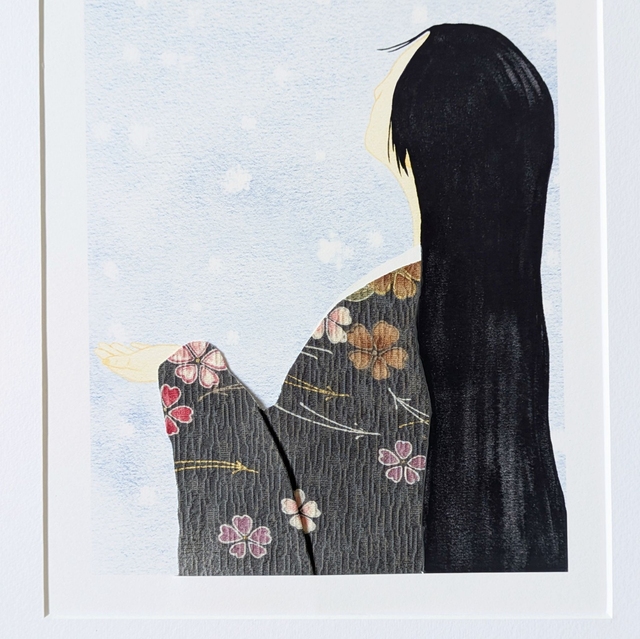 Exemplaire UNIQUE - Yuki Onna n° 3 "Gris fleurs" - SEMI ORIGINAL A4 (1)