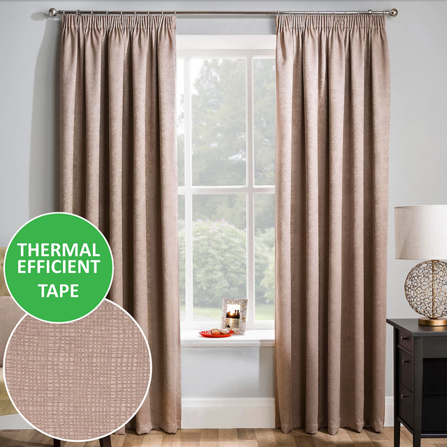 Enhanced Living Matrix Latte Thermal Room Darkening Readymade Pencil Pleat Curtains
