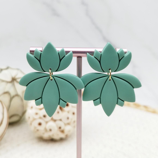 Boucles d&#039;oreilles Feuille &quot;Lotus&quot; Vert Absinthe