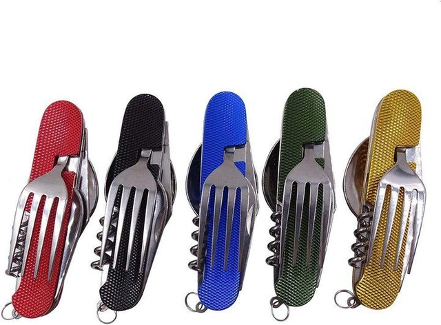 6-In-1 Camping Besteck Faltbesteck Set, Edelstahl Faltbesteck Set, - 1 Stück