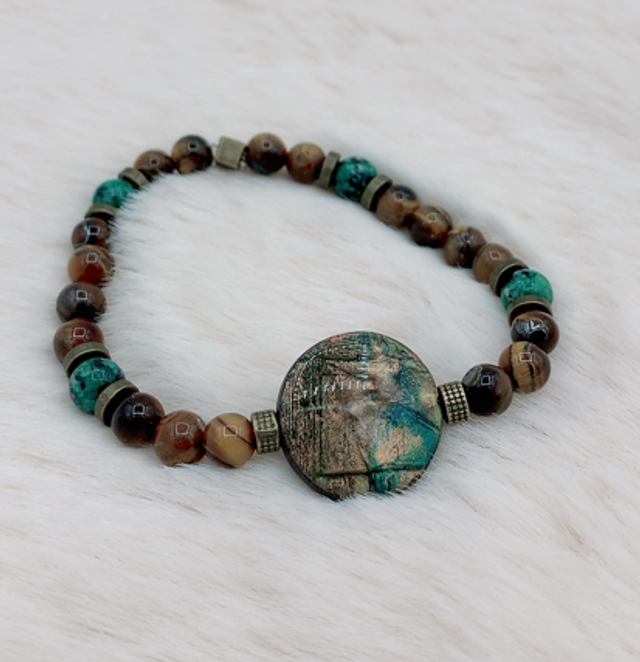 Bracelet "Eclat Naturelle" , Œil de Tigre et Rubis Zoïsite