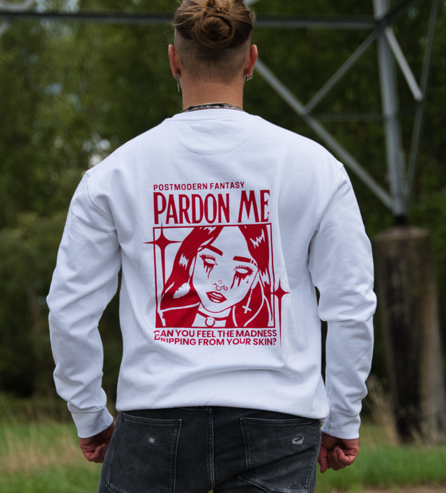 Sweatshirt - „Pardon Me“ White Red