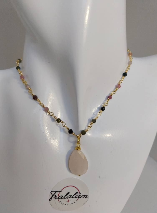 ✨Collier &quot;chaîne en perles naturelles et pendentif quartz rose&quot;✨