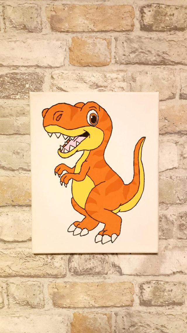 Toile brodée dinosaure 