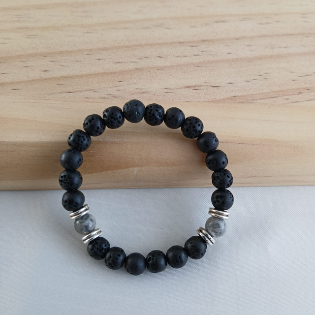 Jongens armband Lavasteen met Picasso Jaspis (3.040)