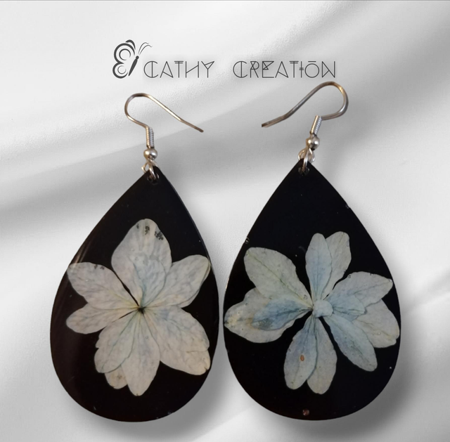 Boucles d'oreilles avec inclusion de fleurs 