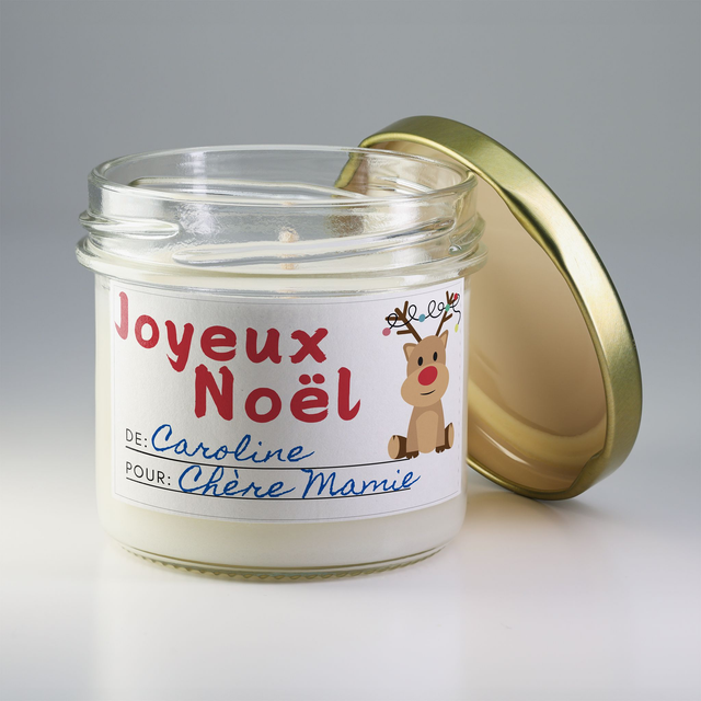 Bougie artisanale parfumée en cire de soja avec étiquette personnalisée - Cadeau pour Noël, Nouvel An, Fêtes de fin d&#039;année, 100g (CJN21)