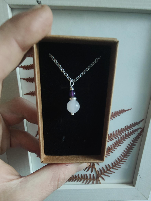 Pendentif &quot;Harmonie&quot; double Améthyste Quartz Rose Argent 925