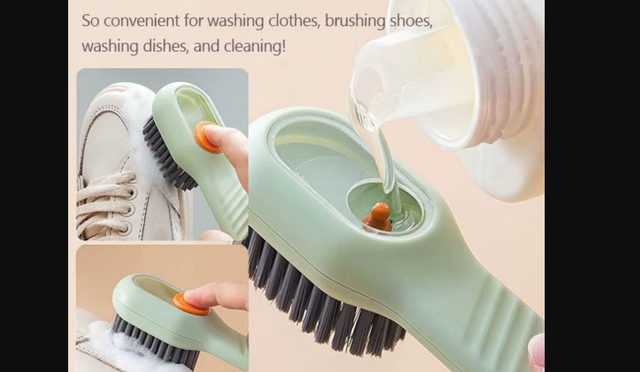 Multi-Purpose Shoe Cleaning Brush With Built-In Liquid Dispenser - Soft Bristle, Ideal For Home &amp; Outdoor Use 