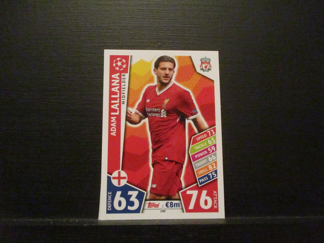 Adam Lallana - UEFA Champions League Match Attax 2017/18 Original Trading Card #190