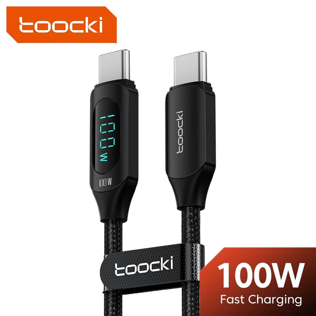 USB-C to USB-C Smart Charge &amp; Data 100W 6A 2 Meter Black Cable with Display