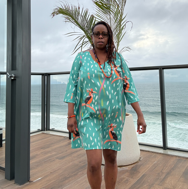Ewà robe tunique imprimée Hornbill turquoise