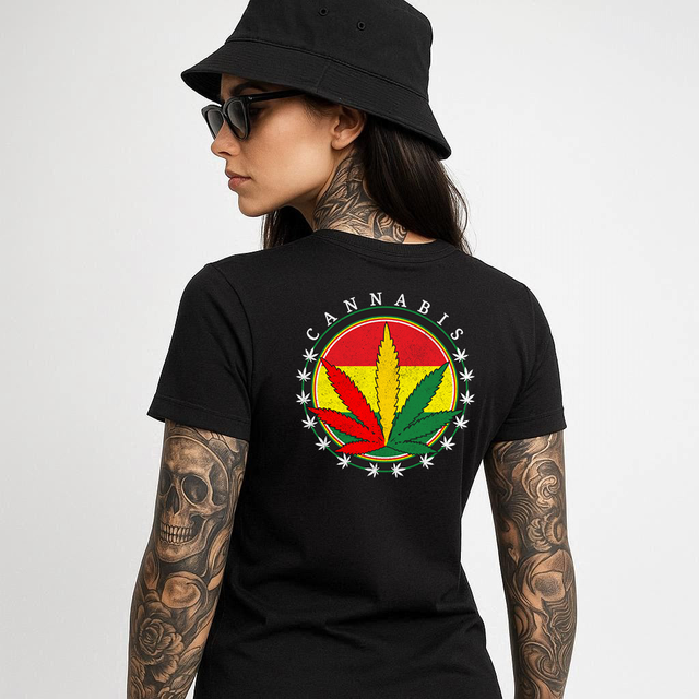 Unique Cannabis Flag Black Soft Spun Patterned T-Shirt