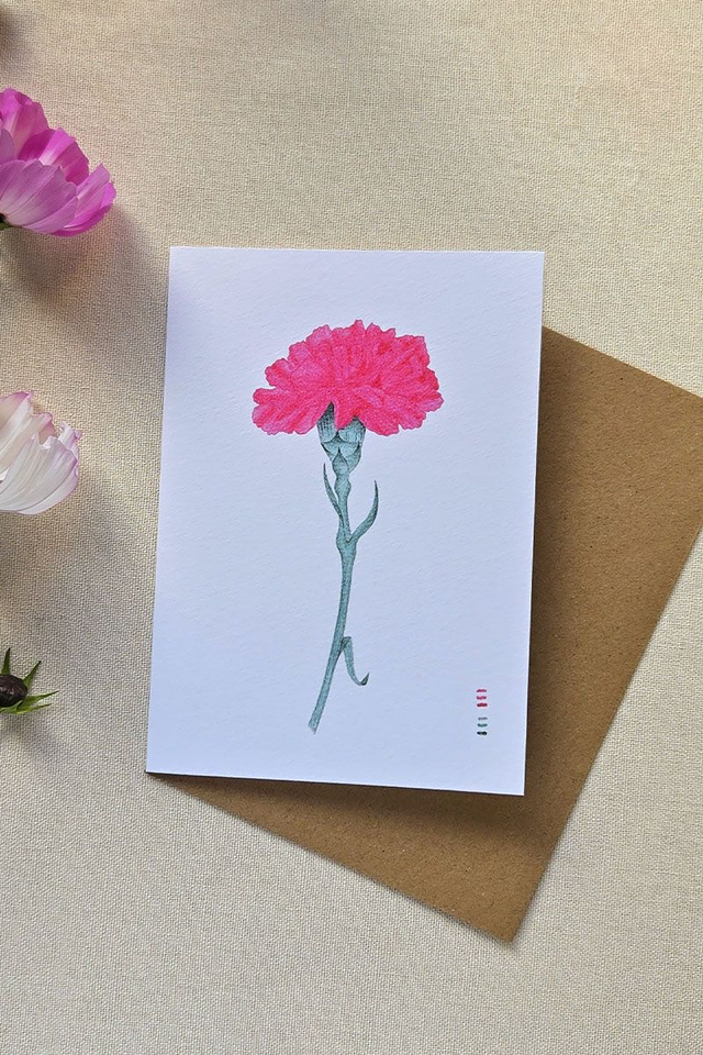 Carte au crayon de couleur - fleur d'oeuillet