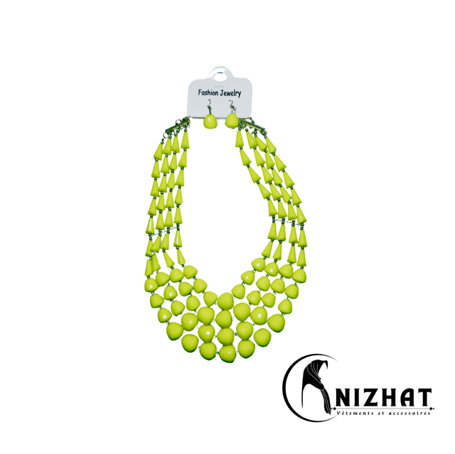 Lot de 5 colliers de perles pour femme + boucles d'oreilles fantaisie couleur vert 