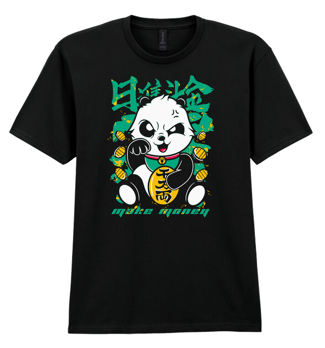 Make Money Panda Black Soft Spun Patterned T-Shirt