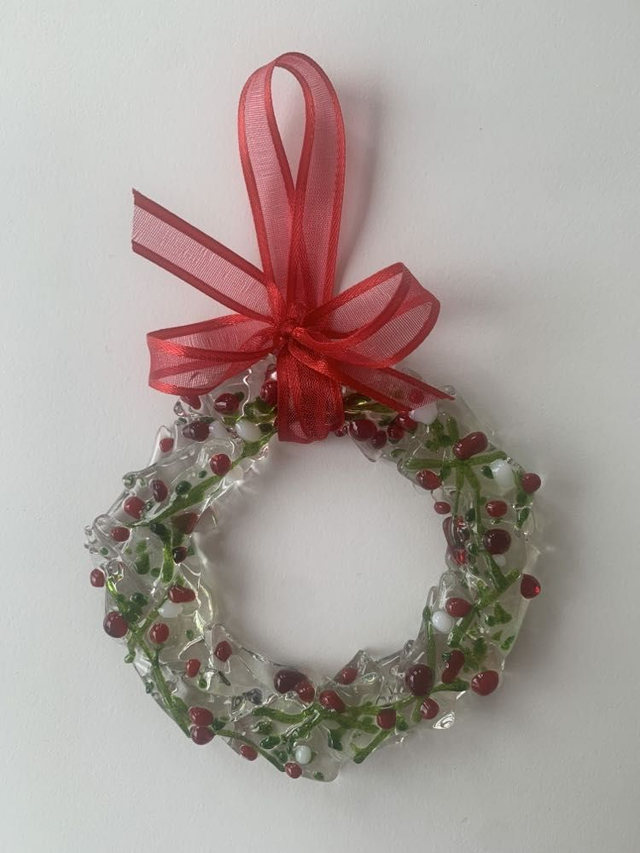 Christmas Wreath Tree Decoration in Fused Glass