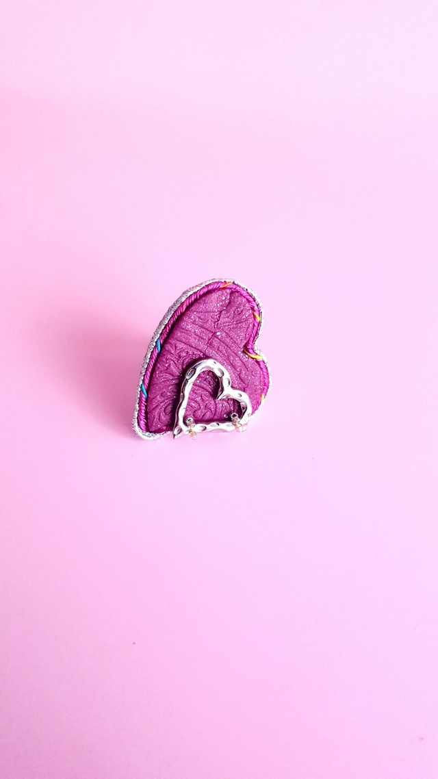 Bague Coups de coeur prune et argent