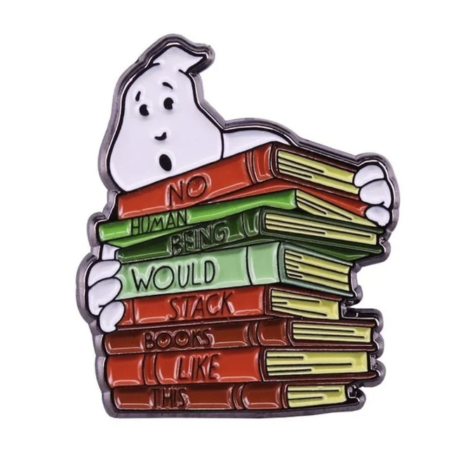 Ghostly Book Stack Pin Badge