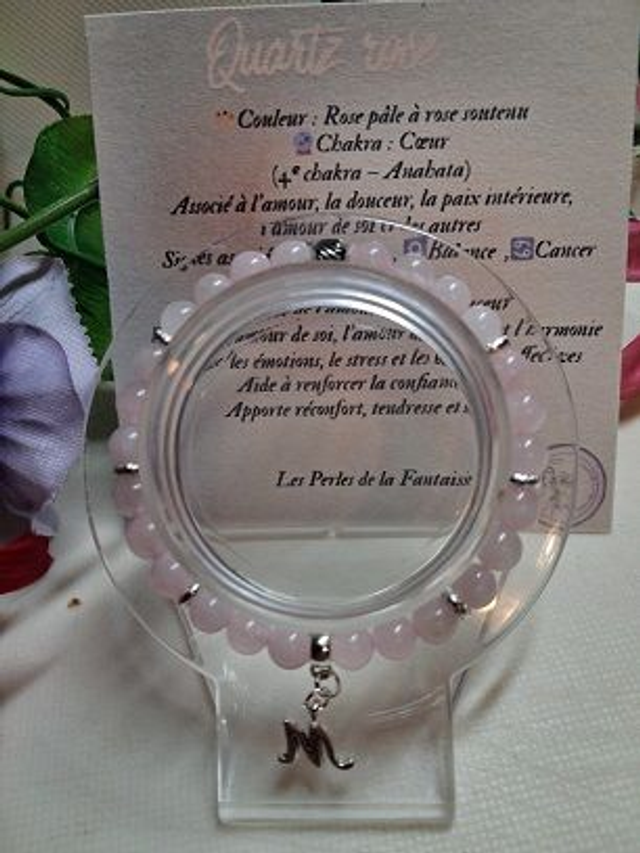 Bracelet en Quartz Rose + carte chakra incluse