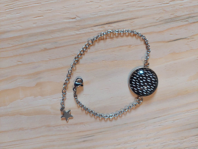 Bracelet Cabochon Noir pois blanc