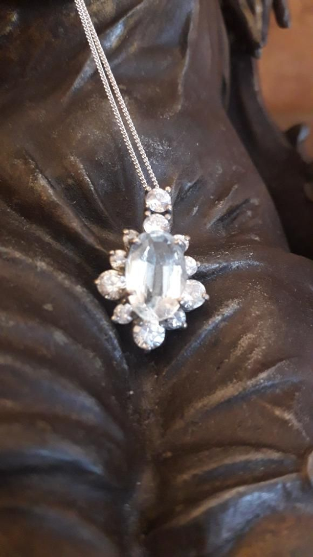 Pendentif aigue marine, zirconium, argent 925