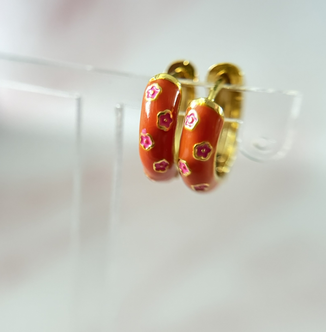 Oorbellen Orange/Pinky Hearts