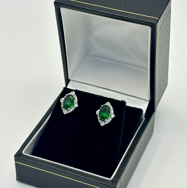CZ Emerald Stud Earrings