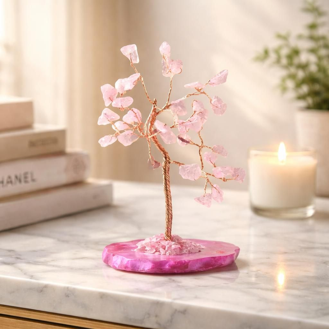 Arbre "Quartz rose" sur agate