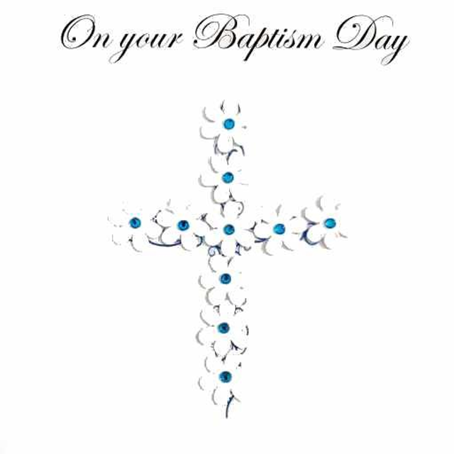 Cross With Flowers Baptism - Blue
