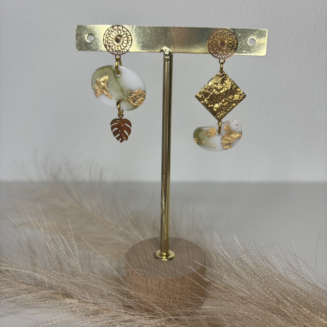 Boucles d’oreilles vert et blanche