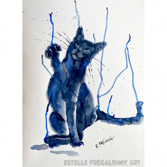 « CHAT’quatique », aquarelle