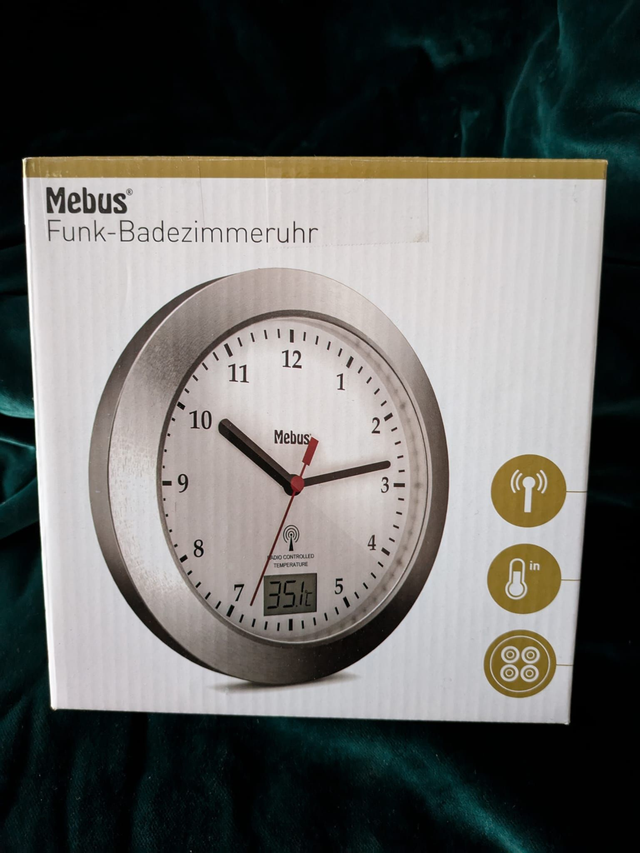 Mebus Funk-Badezimmeruhr mit Temperaturanzeige – Edelstahloptik B-Ware