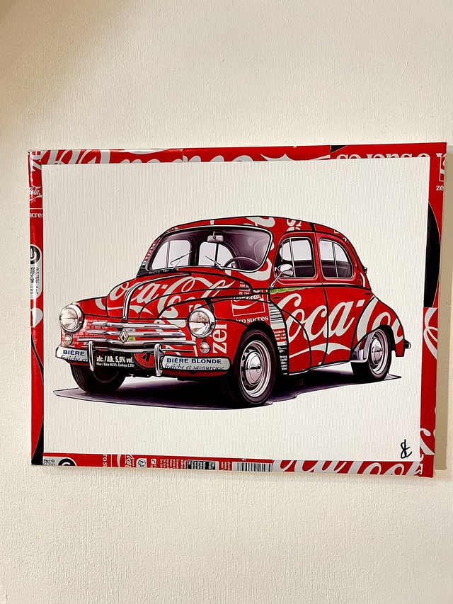 Tableau 4CV rétro réalisé avec des canettes recyclées