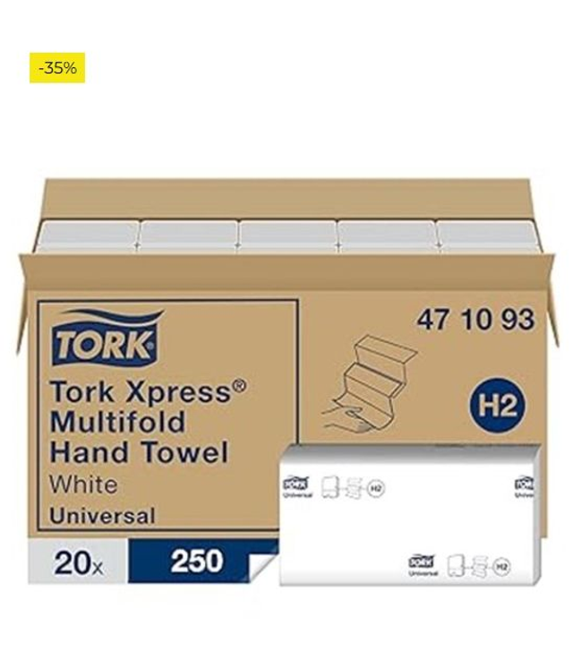 Tork 471093 Toallas de mano Universal Xpress desechables, entreplegadas en Z compatibles con el sistema de Tork H2