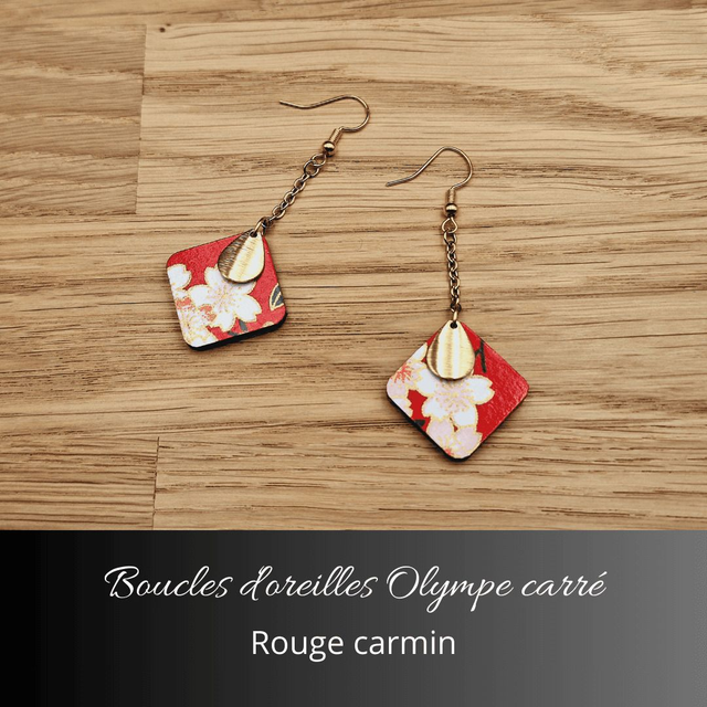 Boucles d'oreilles Olympe carré - Rouge carmin