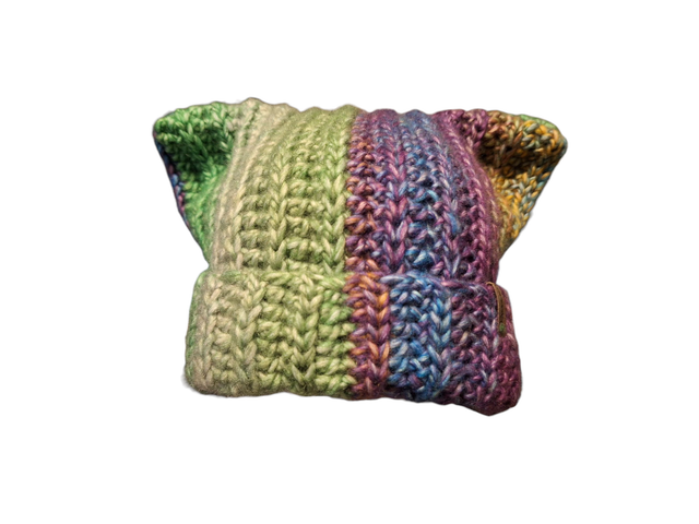 Catbeanie Grün/Bunt - Gehäkelte Mütze, Katzenmütze, Mütze mit Katzenohren, Unikat, handmade - Einzelstück