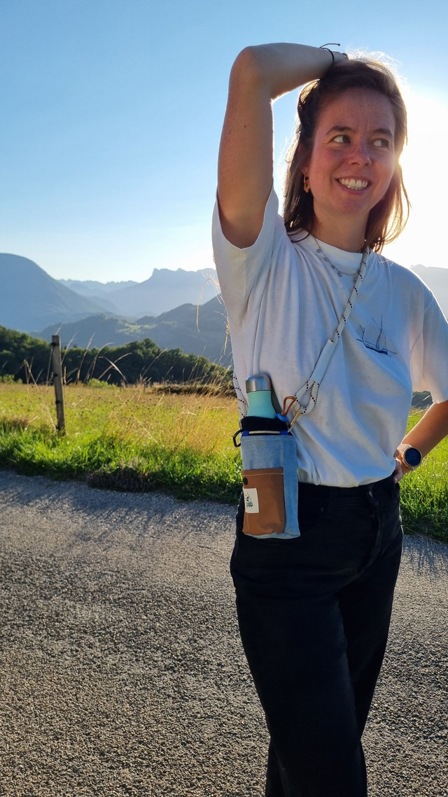 Porte-gourde upcyclé jeans, marron