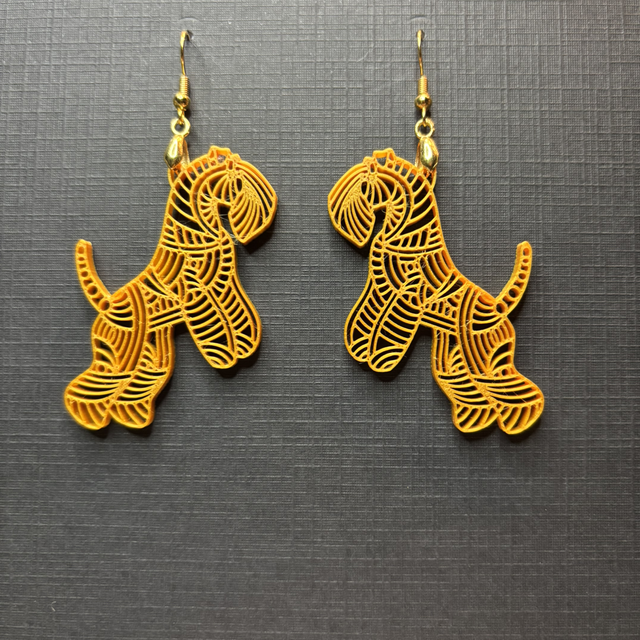3D - Earrings Kerry Blue Terrier yellow Gold 