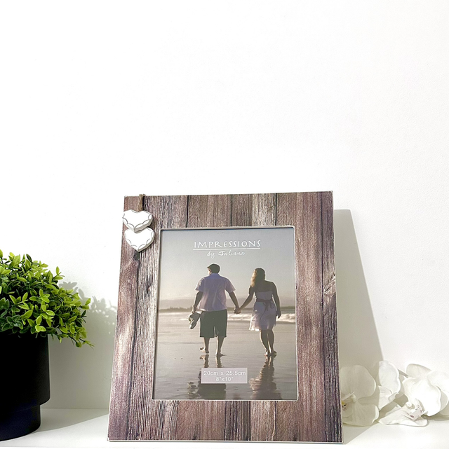 Love Heart Wooden Photo Frame | Wood Effect Design | Hanging White Hearts Detail