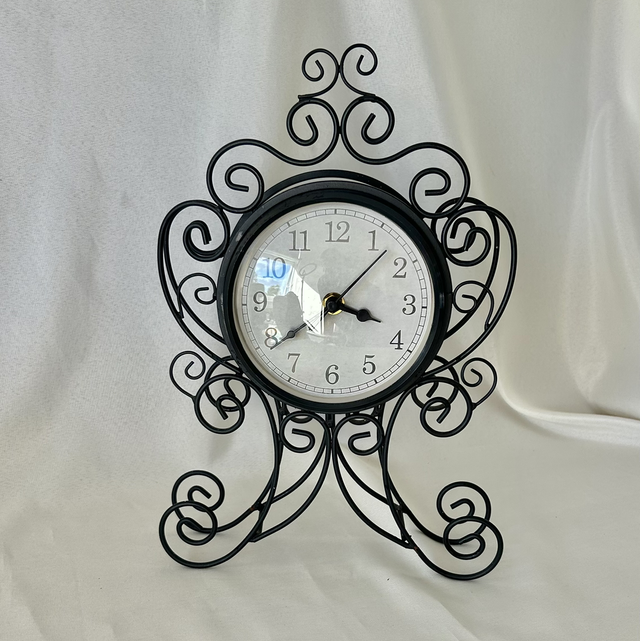 Vintage Black Metal Scrollwork Tabletop Clock