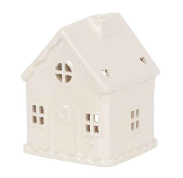 Porta velas en forma de casita blanca