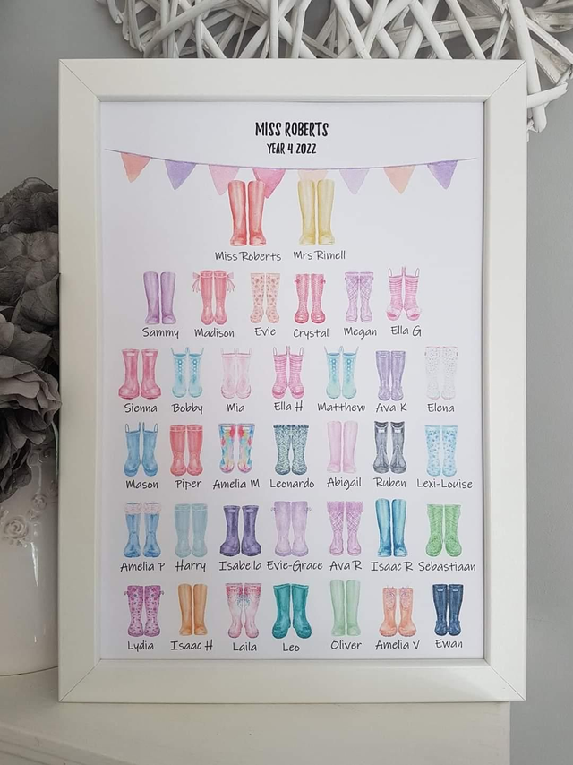 Class wellington boot A4 print and frame | Teacher Gift | Thank you, teacher
