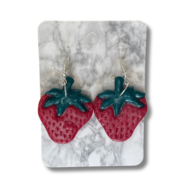 Strawberry glitter dangle earrings