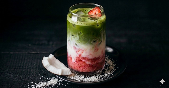  Iced Strawberry-Kokos Matcha Latte