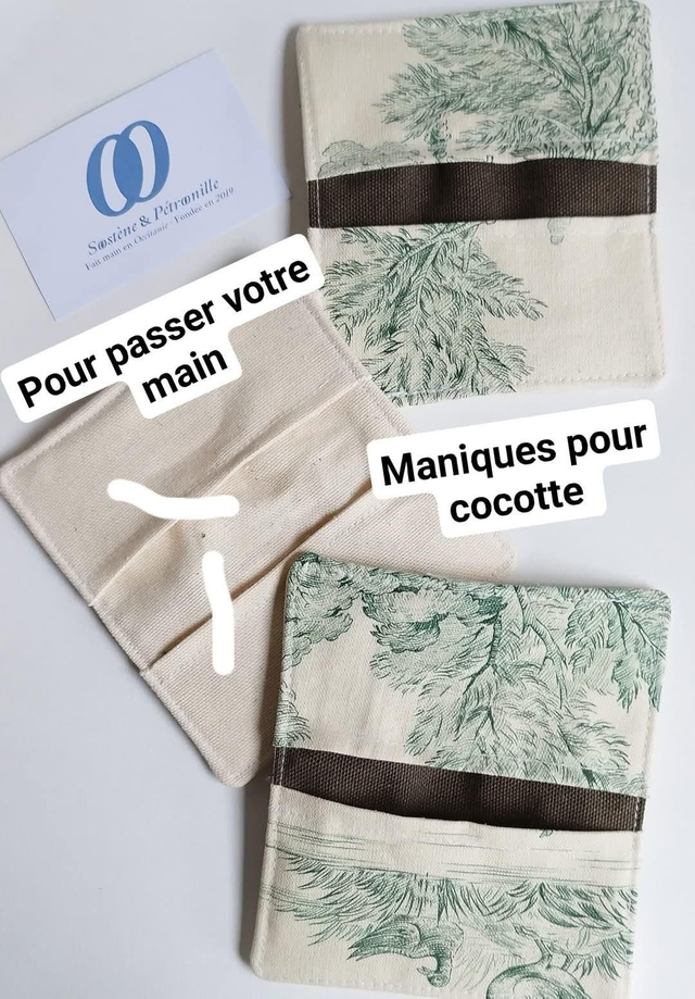 Maniques spécial cocotte - toile de Jouy verte