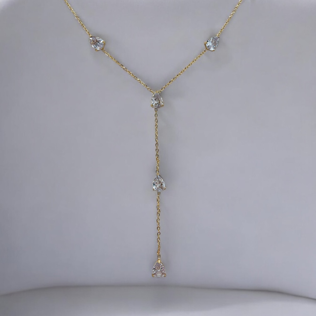 Collier Y gouttes strass