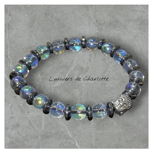 Bracelet "Cristal de roche aura &amp; Hématite" 8mm BR-312