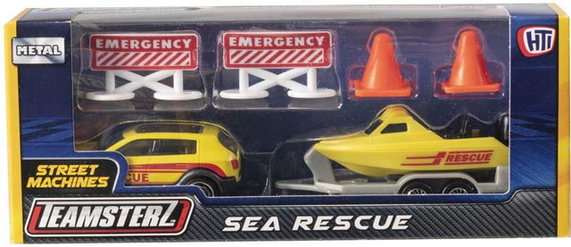 Teamsterz Street Machines Die-Cast Car & Boat Sea Rescue Set Available in Red or Yellow Only £2.49 each