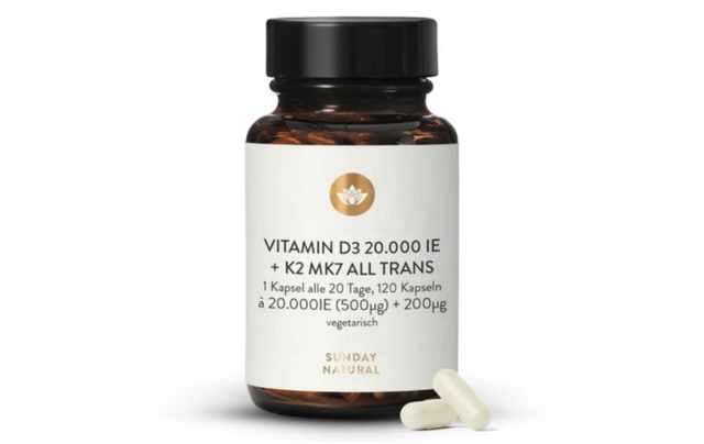 Sunday - VITAMIN D3 + K2 MK7 20.000 IE + 200 µg all trans  120 Kapseln